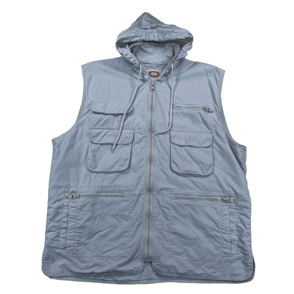 Banana Republic Safari Vest Men's XL Full Zip Pockets Hood‎ Vintage Beige
